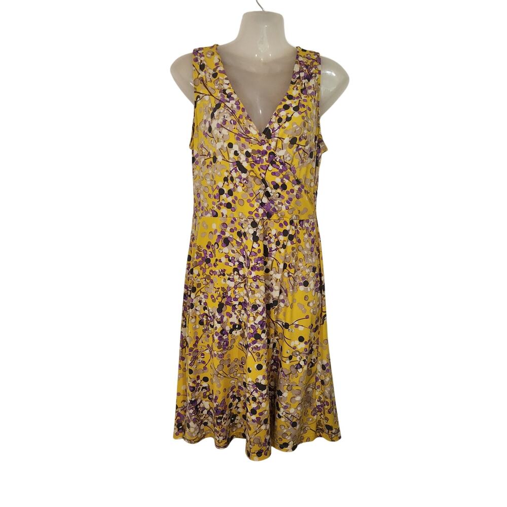 Elegance Yellow Printed Faux Wrap Sleeveless Casual Midi A-Line Dress Small